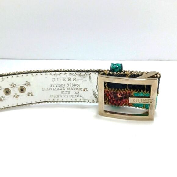 Guess Vibrant Mock Snakeskin Reptile Studded Beaded Belt Silver Buckle Size XS.. - Picture 5 of 14